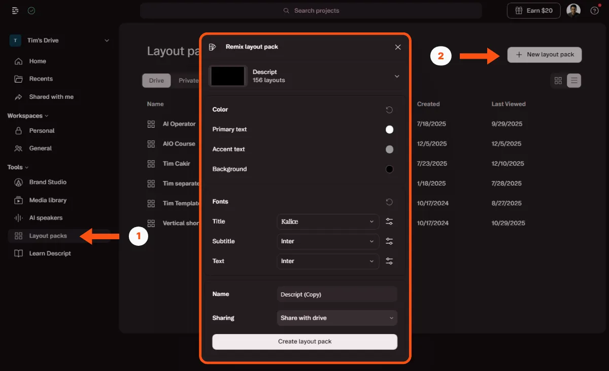 Creating a branded Descript Layout Pack for consistent video style