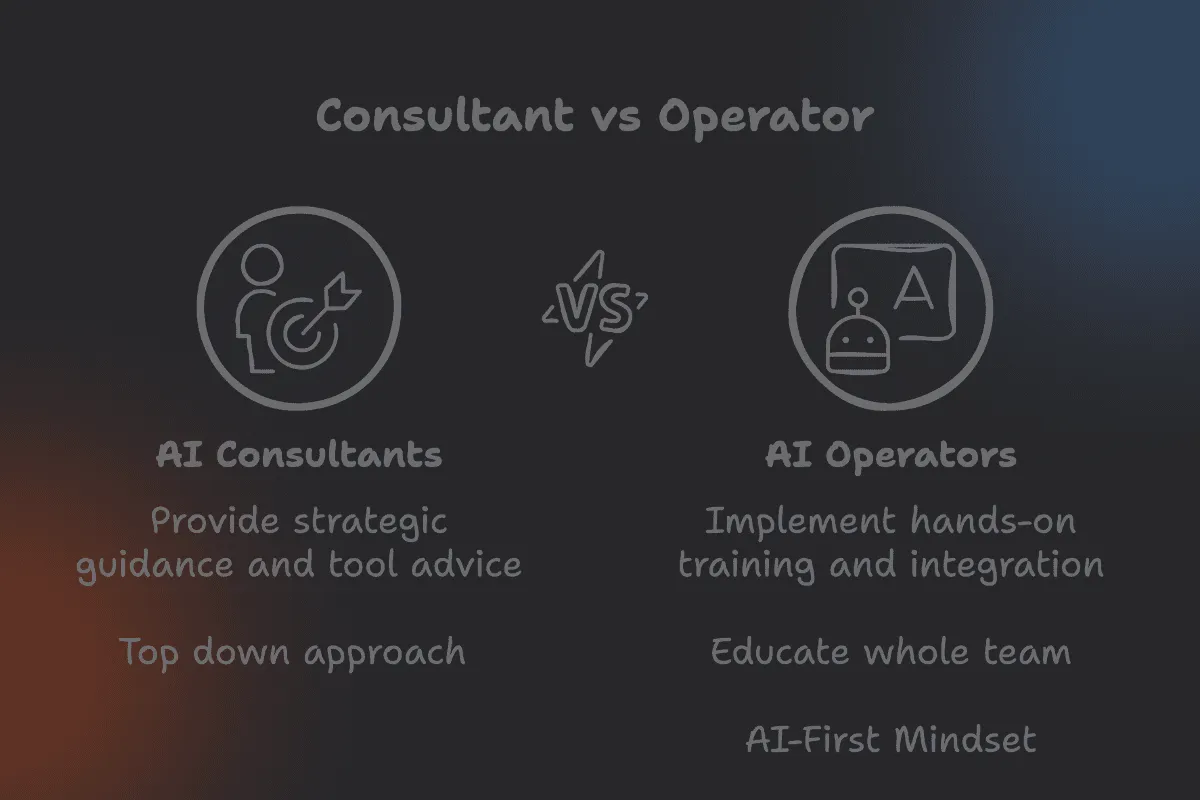 Graphic showing a comparison of AI consultans versus AI Operators