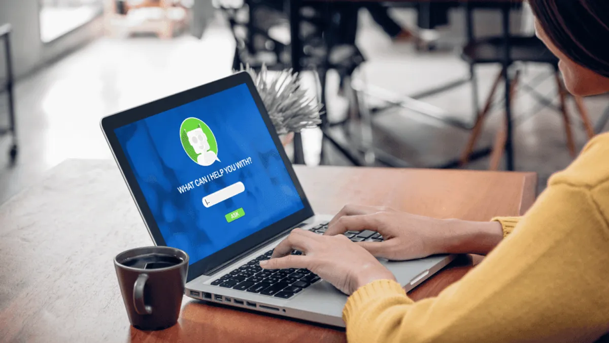 A photo of a human worker and AI marketing tool optimizing the customer journey