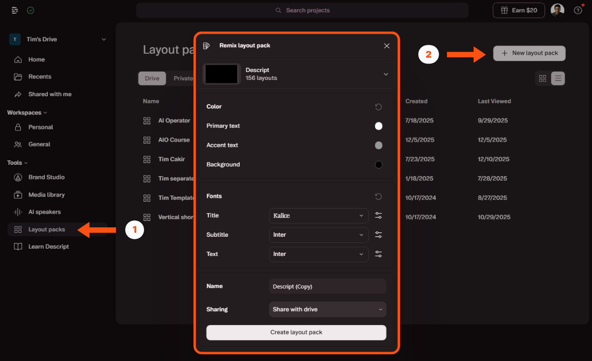 Creating a branded Descript Layout Pack for consistent video style