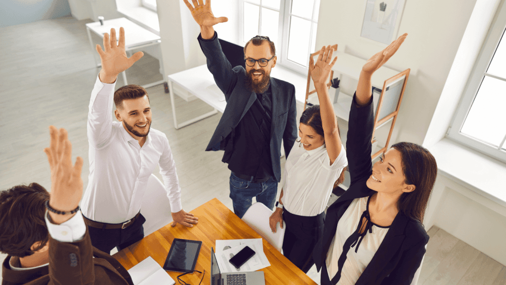 A sales team discussing the benefits of AI in sales training